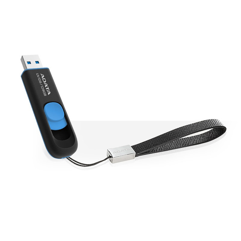 فلش مموری کشویی ای‌دیتا مدل DashDrive UV128 ظرفیت 128GB، رابط USB 3.0 با سرعت خواندن 90 و نوشتن 40 مگابایت بر ثانیه، طراحی بدون درپوش و بدنه مات ضدخش و گردوغبار