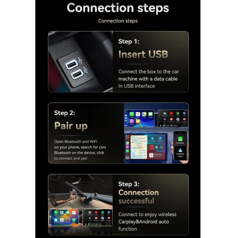کارپلی و اندروید اتو مدل Wireless CarPlayAndroid Auto Q1JS به همراه مبدل USB به USB-C