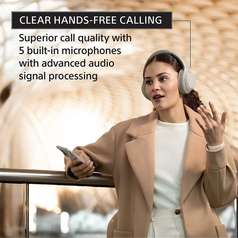 هدفون بلوتوثی سونی مدل WH-1000XM4 با نویز کنسلینگ فعال (ANC)، نویزکنسلینگ میکروفون (ENC)، درگاه شارژ USB Type-C، دارای میکروفون داخلی با کیفیت بالا، مقاوم در برابر رطوبت و عرق