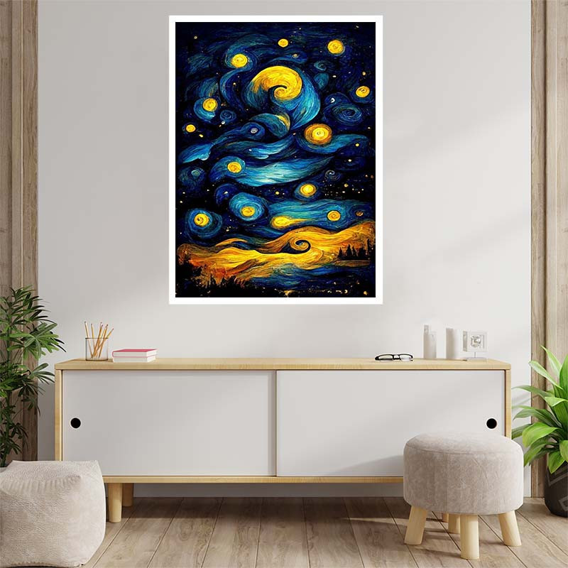 پوستر کارنيکا طرح شب پرستاره فانتزی ون‌گوگ Fantasy Starry Night Van Gogh کد 95216 مجموعه 8 عددی