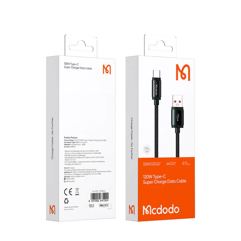 کابل تبدیل USB به USB-C مک دودو مدل 120W Super Charge طول 1.5متر