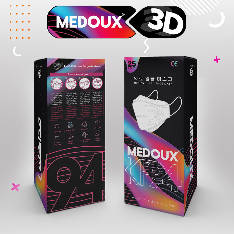 ماسک تنفسی مداکس مدل سه بعدی پنج لایه کد 3D kf94 بسته 25 عددی