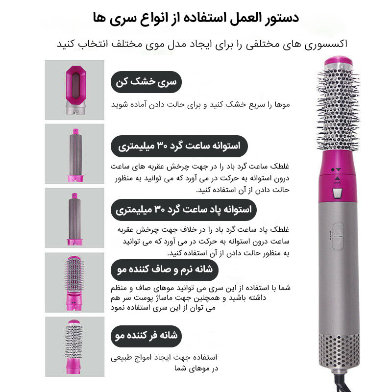 سشوار برس دار حالت دهنده مدل 5 + 1