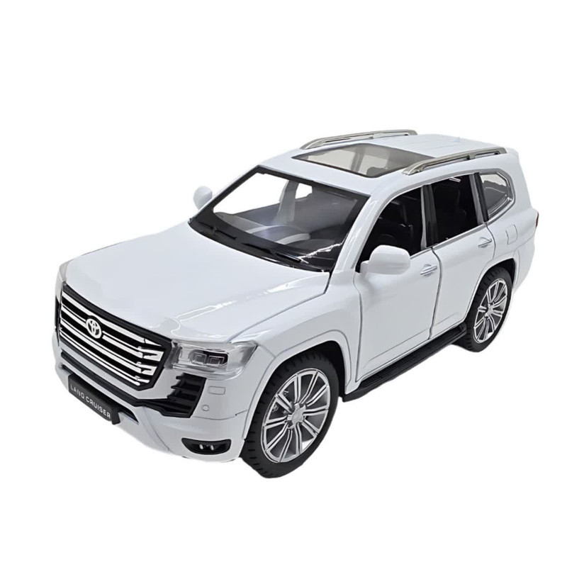 ماکت ماشین فلزی شاسی‌بلند تویوتا لندکروز ناب سل مدل land Cruiser VX با مقیاس 1:24، چراغ LED جلو و عقب، صدای موتور شبیه‌سازی شده، مکانیزم عقب‌کش، درب‌های بازشونده از بغل و بالا، رینگ و تایر لاستیکی