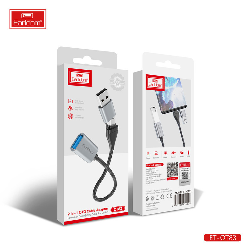 مبدل OTG USB به USB-C  USB  ارلدام مدل 2IN1 OT83