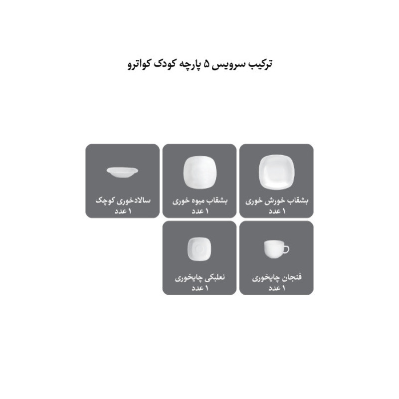 سرویس غذاخوری 5 پارچه کودک چینی زرین سری کواترو مدل ساوانا درجه سه