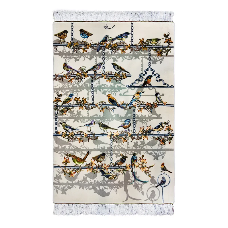 فرش دستبافت یک و نیم متری طرح چهل طوطی زمینه کرم کد F-TA-PA-04