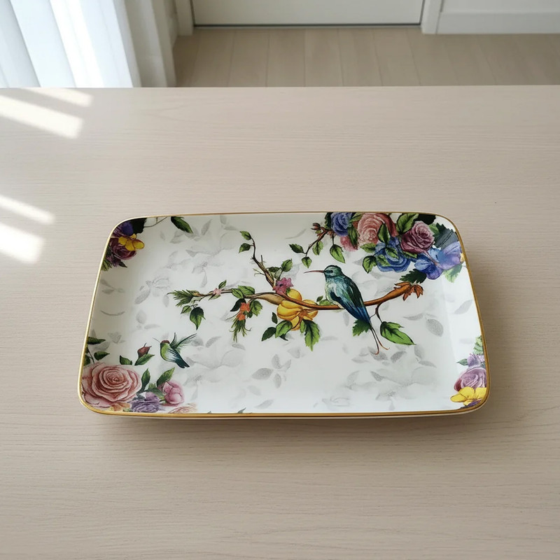 سینی بدون دسته گونول مدل گل و پرنده سایز 33X21 سانتی متر