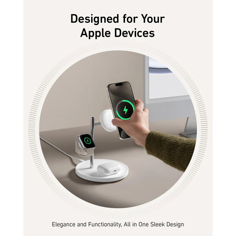 شارژر بی سیم 15 وات انکر مدل A25M3 به همراه کابل USB-C و آداپتور