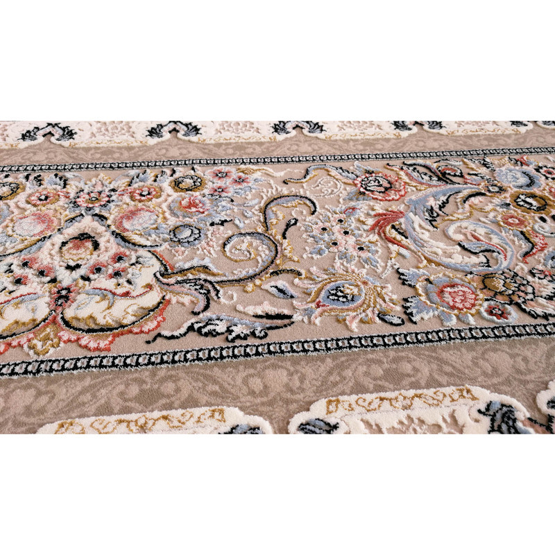 فرش ماشینی زمرد مشهد مدل 37000 زمینه کرم