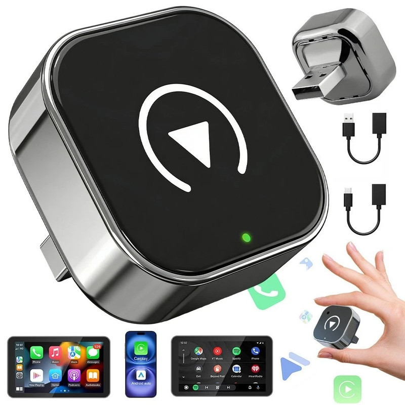 کارپلی و اندروید اتو مدل CPAA-Wifi Box به همراه مبدل USB به USB-C و مبدل USB