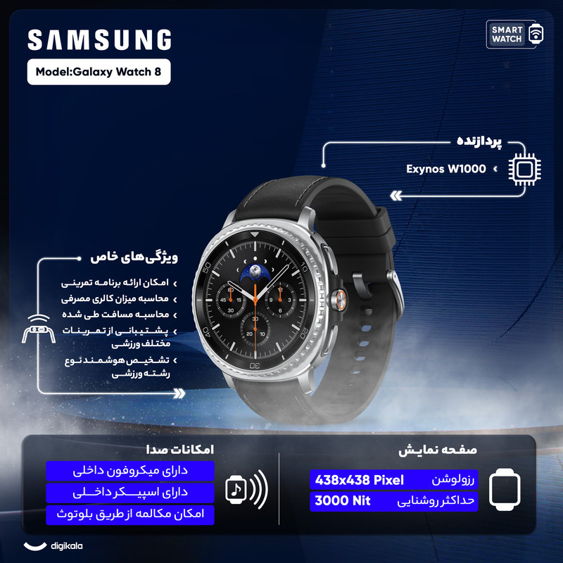 ساعت هوشمند 46 میلی‌متری سامسونگ مدل Galaxy Watch 8 Classic با بند چرمی