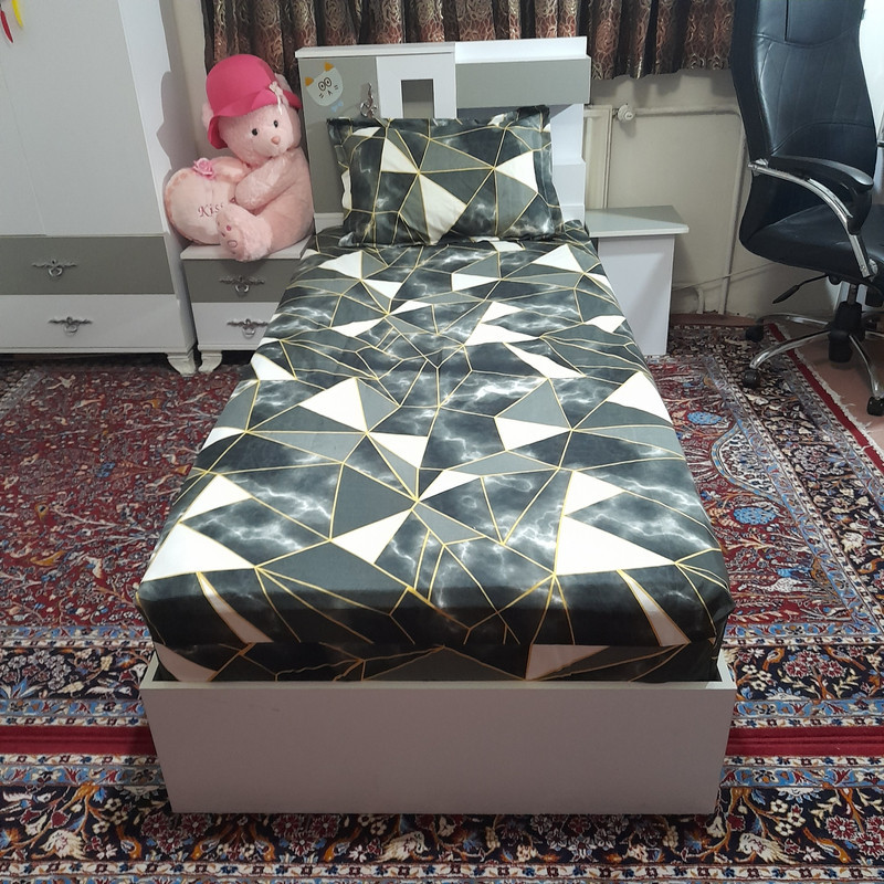 سرویس ملحفه مدل ni04057 طرح ماربل هندسی کد 120 یک نفره دو تکه