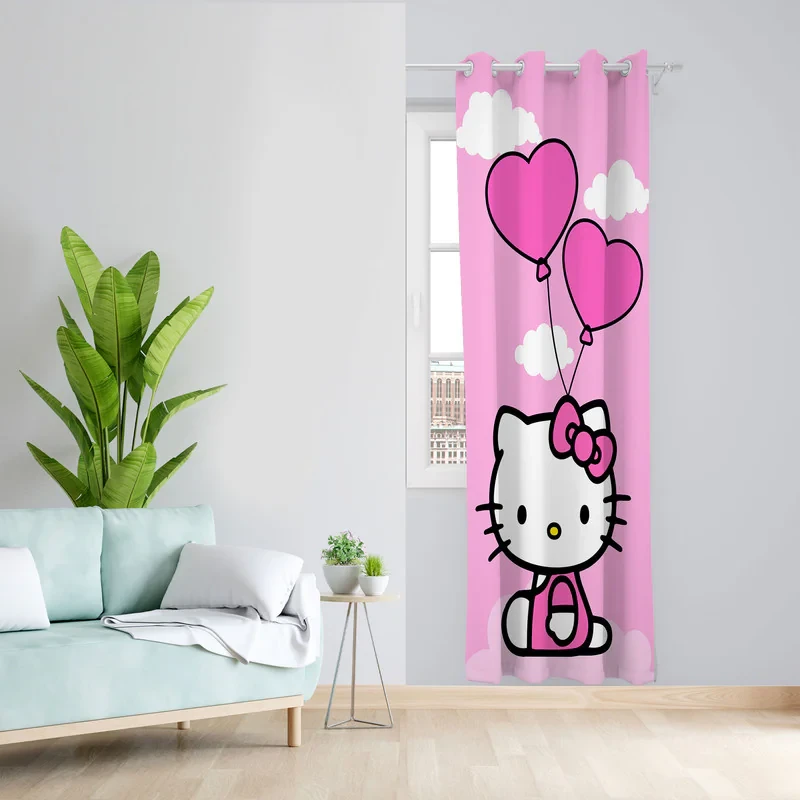 پرده مدل hello kitty مخمل پانچی کد 1948 سایز 140x200 سانتی متر