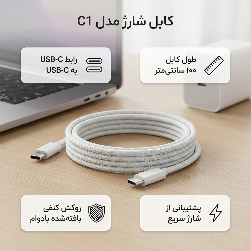 کابل USB-C مدل C1 به طول 1 متر