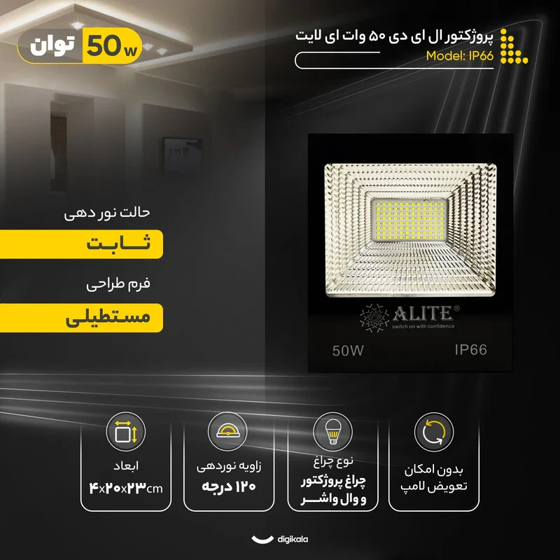 پروژکتور ال ای دی 50 وات ای لایت کد IP66