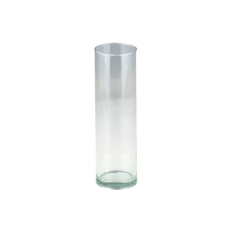 گلدان شیشه‌ای استوانه‌ای کد 2 با ابعاد 6 × 20 سانتی‌متر، وزن 170 گرم و کفه 60 میلی‌متر