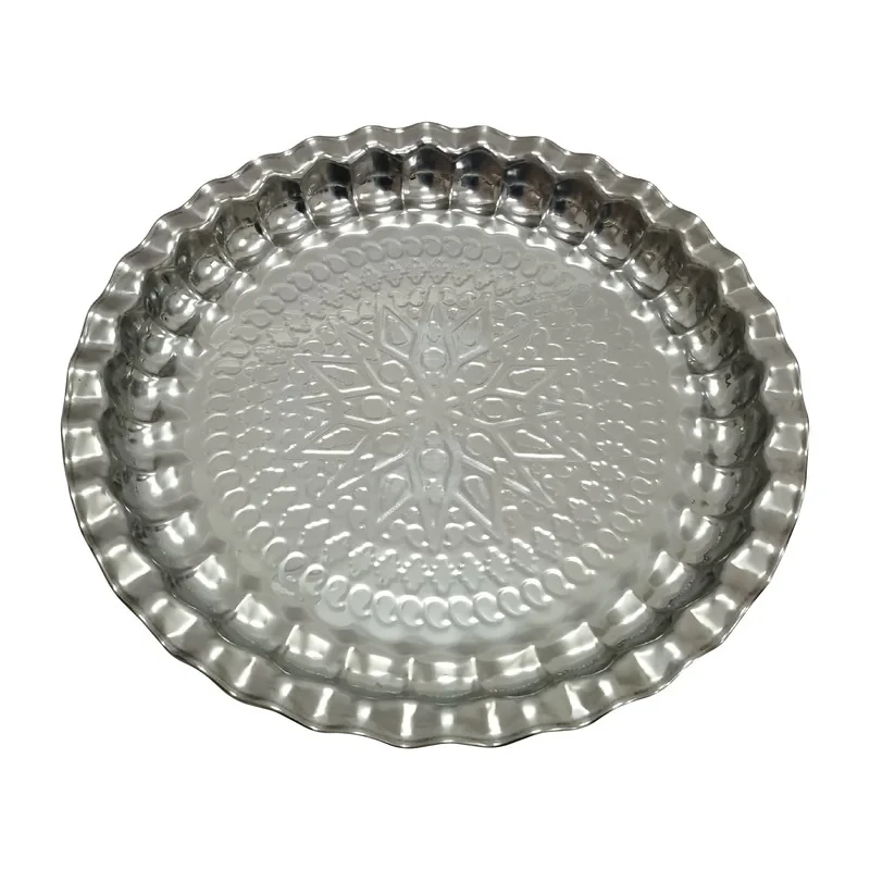 سینی بدون دسته نقره فام آلومین مدل برجسته سایز 30*30 سانتی متر