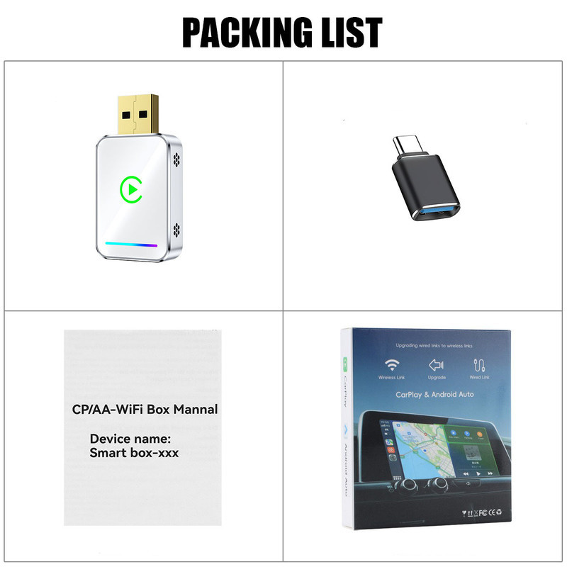 کارپلی و اندروید اتو مدل Wireless CarPlayAndroid Auto Q1JS به همراه مبدل USB به USB-C