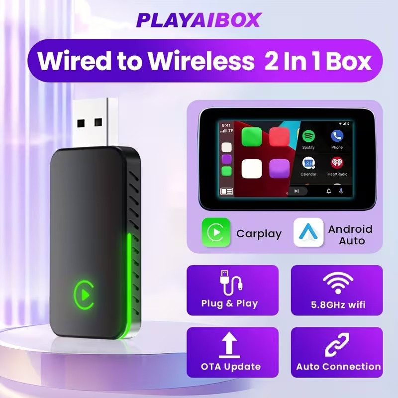 کارپلی و اندروید اتو مدل CPAA M10 2in1 CarplayAndroid Auto به همراه مبدل USB به USB-C