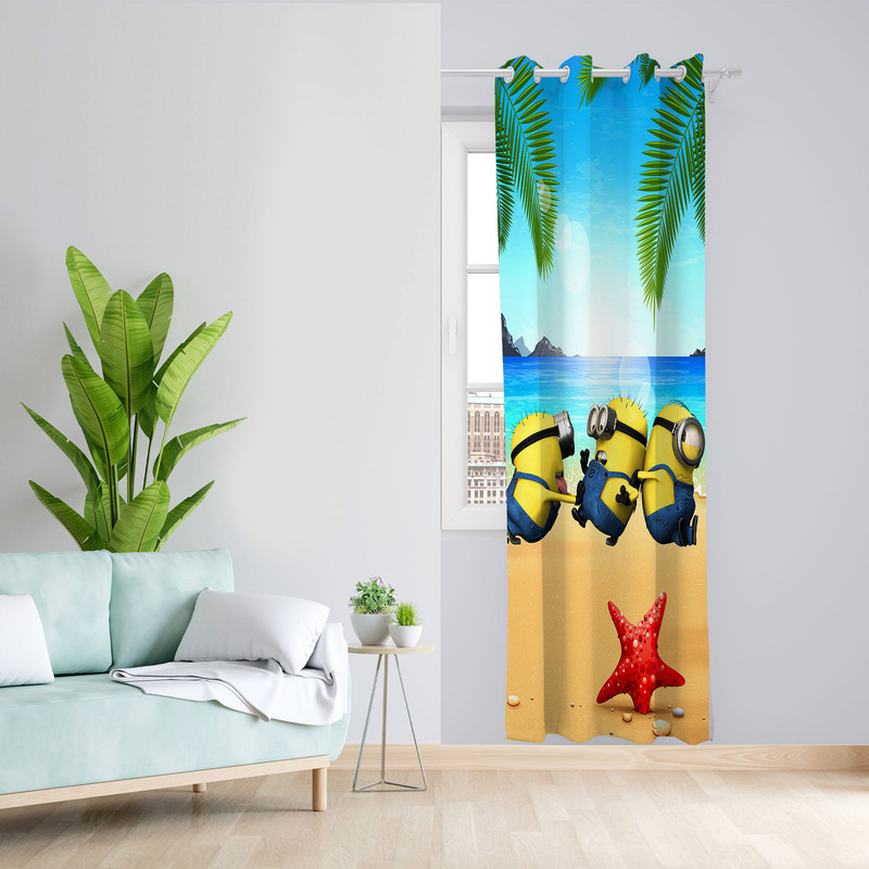 پرده مدل اتاق کودک مخمل پانچی طرح مینیون ها کد 4526 سایز 140x280 سانتی متر
