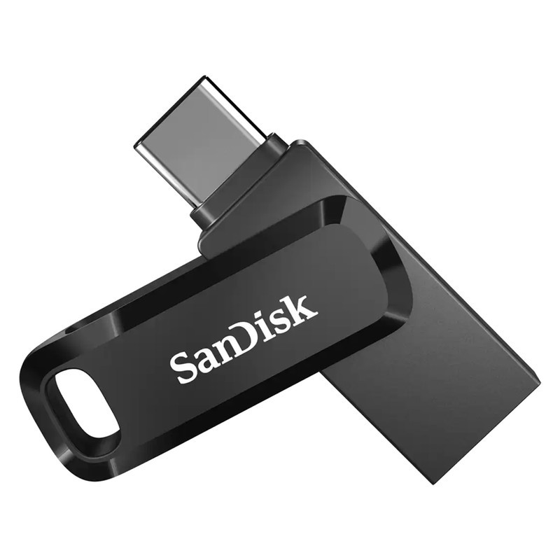 فلش مموری دو رابط سن دیسک مدل Ultra Dual Drive Go ظرفیت 128 گیگابایت با USB 3.2 Gen1، طراحی چرخشی، بدنه فلزی، سازگار با گوشی، تبلت، کامپیوتر و تلویزیون