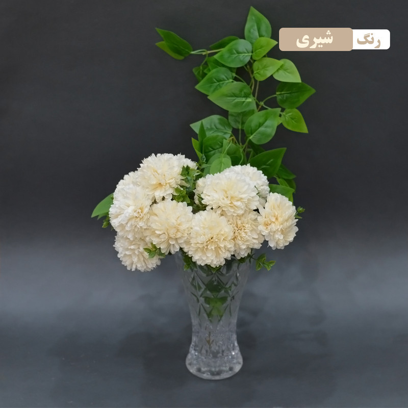 گل مصنوعی بوته داوودی 6 گل از پارچه، ابعاد 20x20x35 سانتی‌متر، وزن 70 گرم