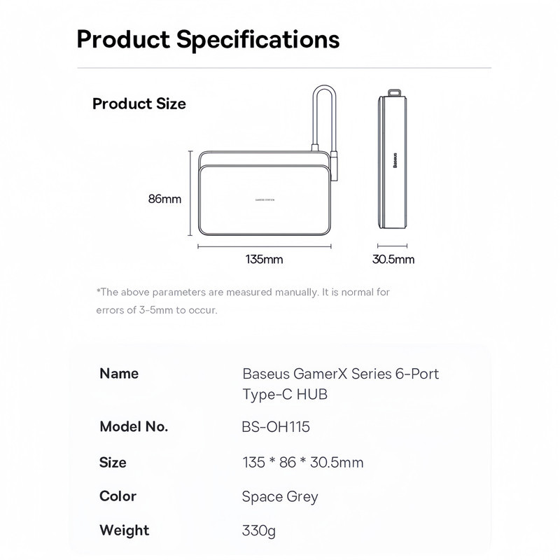هاب 6 پورت USB-C بیسوس مدل BS-OH115
