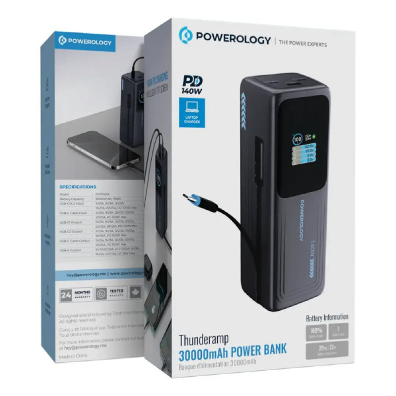 پاوربانک 140 وات پاورولوژی مدل Thunderamp ظرفیت 30000 میلی آمپر ساعت