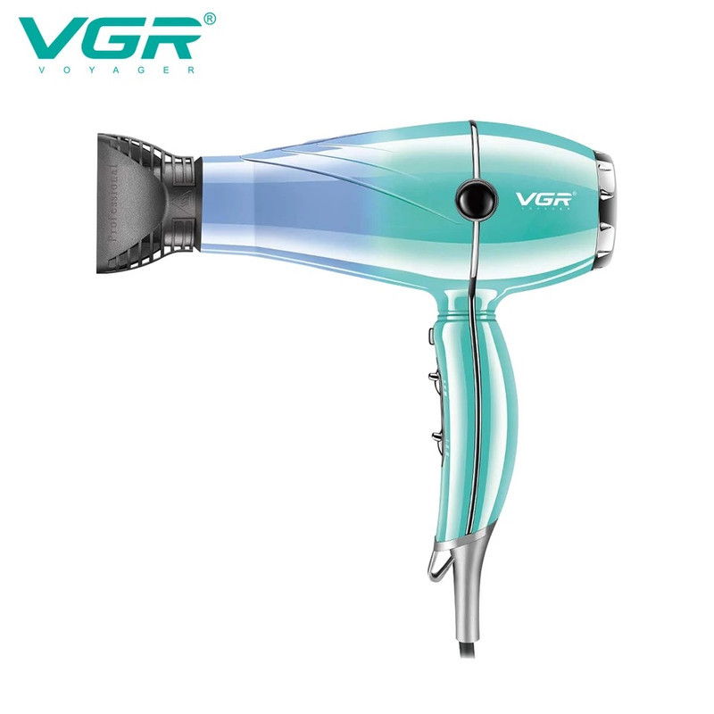 سشوار حرفه‌ای 2000 وات وی جی ار مدل V-452، موتور AC، وزن 900 گرم، دارای سری متمرکز‌کننده باریک با ویژگی صاف‌کنندگی، حجم‌دهندگی، با قابلیت باد سرد