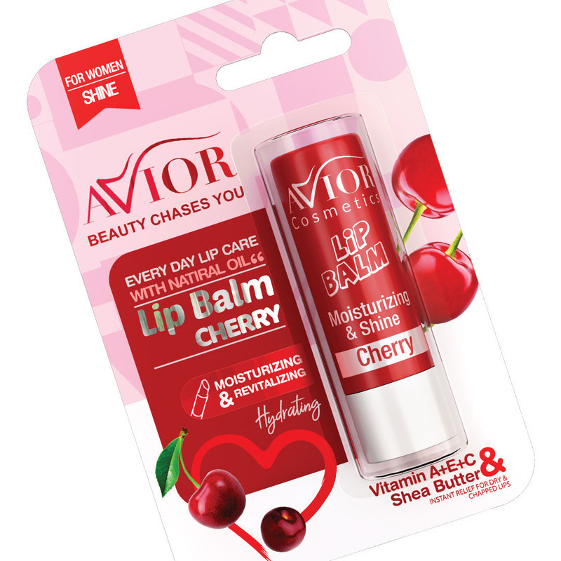 بالم لب اویور مدل cherry با ویتامین A، C، E و شی باتر، مرطوب‌کننده و ترمیم‌کننده لب‌های خشک و آسیب‌دیده بدون پارابن