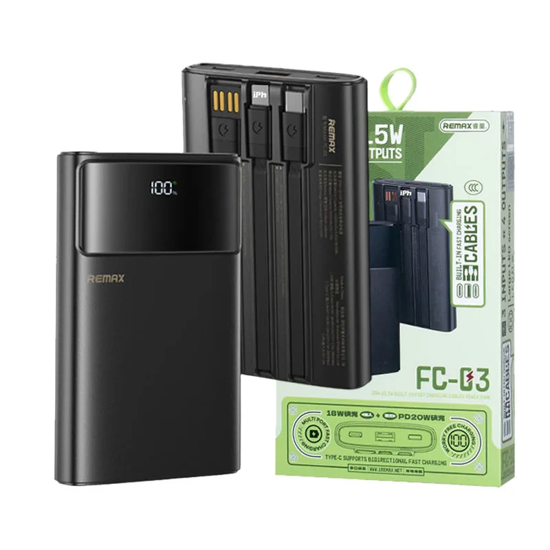پاوربانک 22,5 وات ریمکس مدل FC-03 ظرفیت 10000 میلی‌آمپرساعت