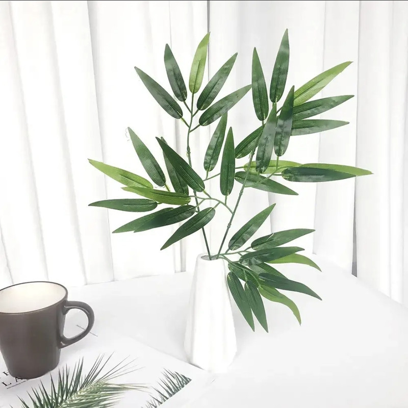گل مصنوعی مدل بوته برگ بامبو لمسی بسته ۱۲ عددی