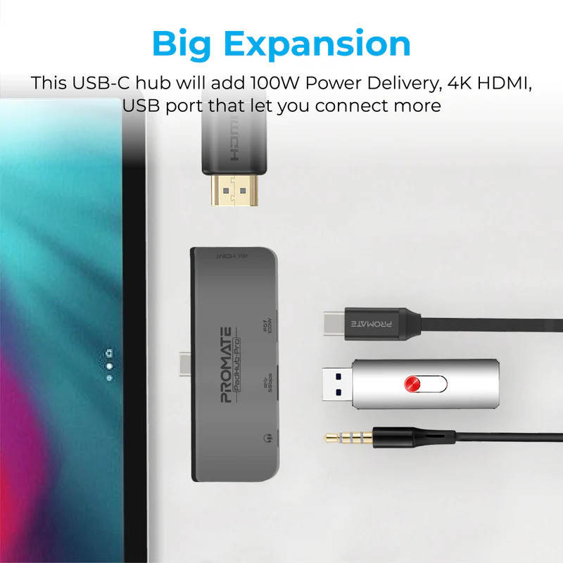 هاب 4 پورت USB-C پرومیت مدل PADHUB-PRO.GREY