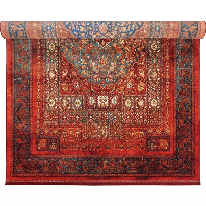 فرش ماشینی 1200 شانه زمینه قرمز لاکی حاشیه سبز طرح هلنا کد25NH0010