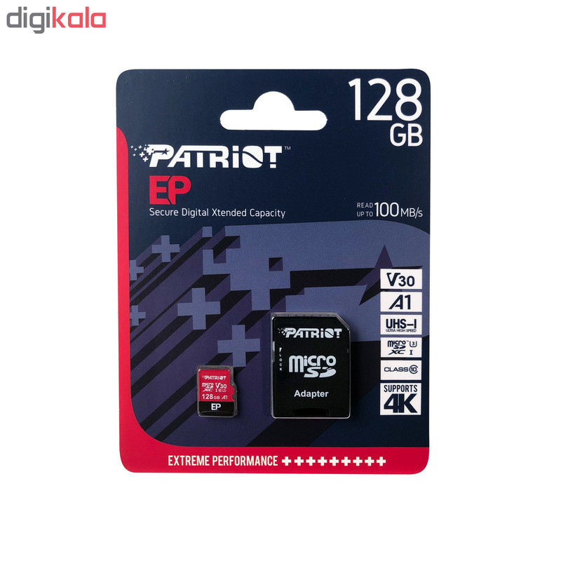 کارت حافظه microSDXC پتریوت مدل EP -V30 A1 ظرفیت 128 گیگابایت به همراه آداپتور