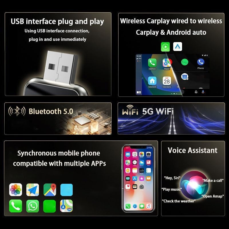 کارپلی و اندروید اتو مدل Wireless CarPlayAndroid Auto Q1J به همراه مبدل USB به USB-C