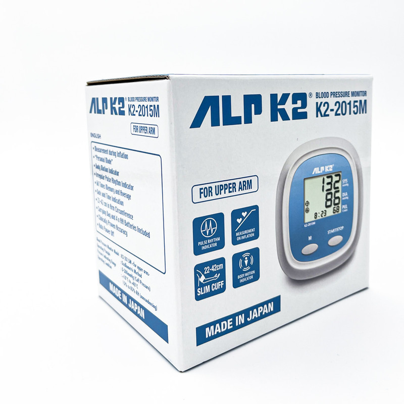 فشارسنج دیجیتال بازویی آلپیکادو مدل K2-2015M با دقت بالینی، نمایش ضربان قلب و آریتمی، حافظه 60 عدد، محاسبه میانگین، مناسب بازو 22 تا 42 cm، منبع انرژی برق و باتری، کیف حمل