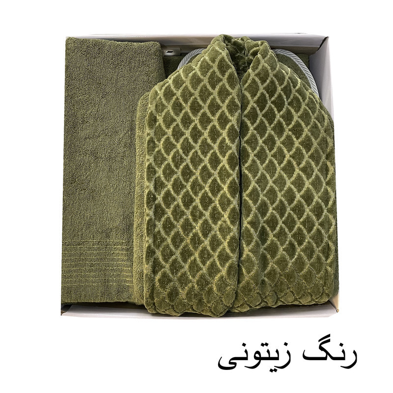 سرویس حوله پالتویی ۳ تکه هنرمند مدل درسا سایز ۱۲۵