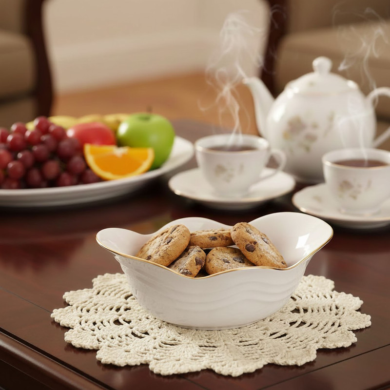 میوه‌خوری چینی گرد مقصود مدل فله آوا با قابلیت شست‌وشو در ماشین ظرفشویی و طراحی فانتزی همراه با جعبه