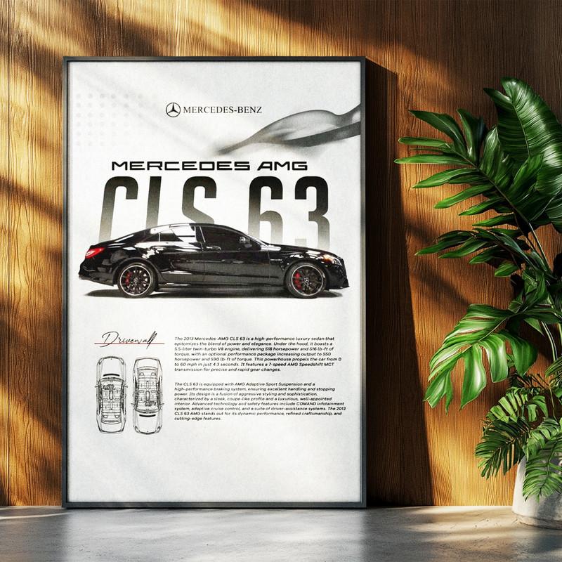 تابلو بکلیت طرح ماشین و خودرو مرسدس بنز Mercedes-Benz CLS 63 AMG مدل b-po1732 فریم مشکی
