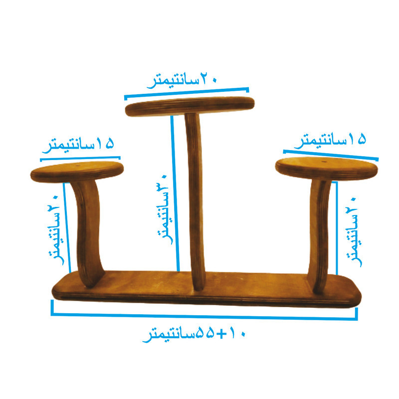 استند گلدان با 3 محل مناسب گلدان کوچک و متوسط، ابعاد 55×20×33 سانتی‌متر، وزن 1000 گرم