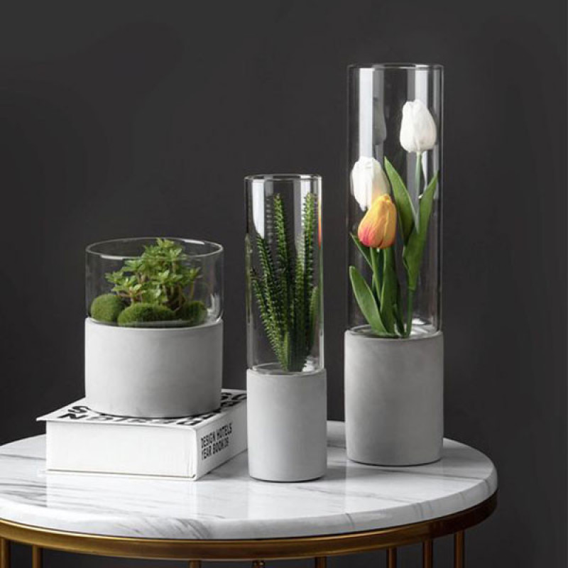 گلدان دکوری شیشه‌ای استوانه‌ای مناسب کاکتوس و گیاهان آپارتمانی ابعاد 8×8×30 سانتی‌متر وزن 300 گرم کد 0830