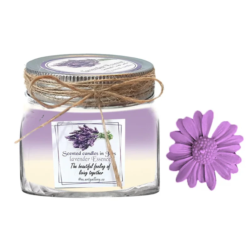 شمع دست ساز مدل معطر لاوندر به همراه شمع گل بابونه