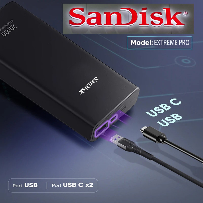 پاوربانک 25 وات سن دیسک مدل EXTREME PRO Super Fast ظرفیت 20000 میلی آمپر