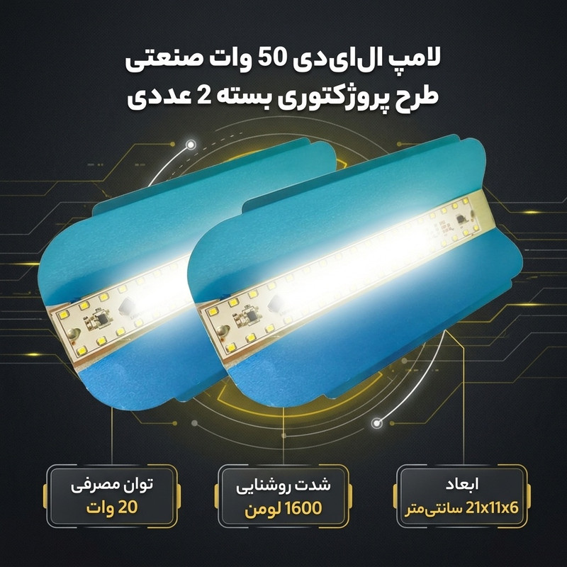 لامپ ال‌ای‌دی 50 وات مدل صنعتی طرح پروژکتوری پایه E27 بسته 2 عددی