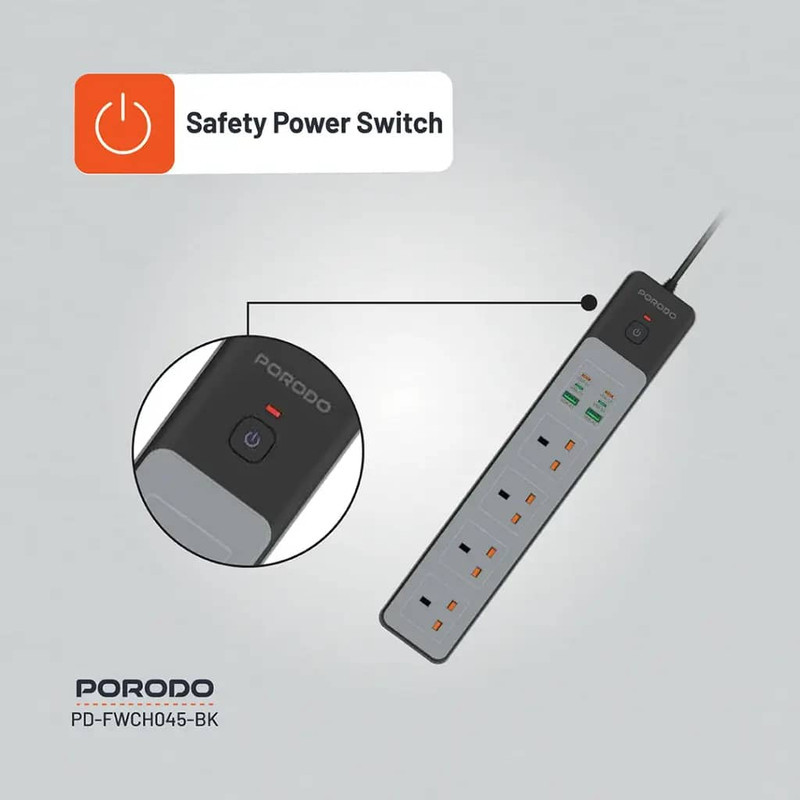 محافظ شوک الکتریکی و چند راهی برق پرودو مدل PD-FWCHO45-BK-65W