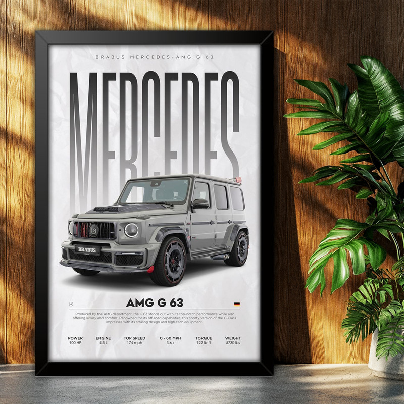 تابلو بکلیت طرح ماشین و خودرو مرسدس بنز Mercedes-Benz G-Class G63 AMG مدل B-po1925 فریم مشکی