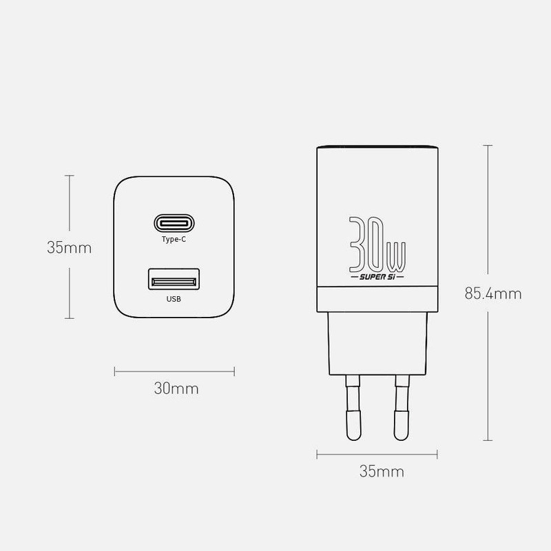 شارژر دیواری باسئوس مدل Super Si Pro 30W