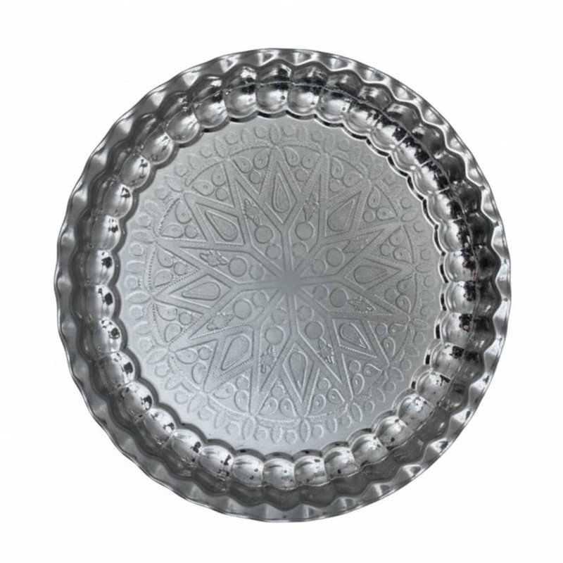 سینی بدون دسته مدل گرد استیل طرح سنتی  کد 0423 سایز 29*29 سانتی متر